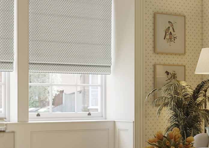 Trellis Prints, Scallop and Bud Raffs Blue - Twist&Fit Roman Blind - Image 5